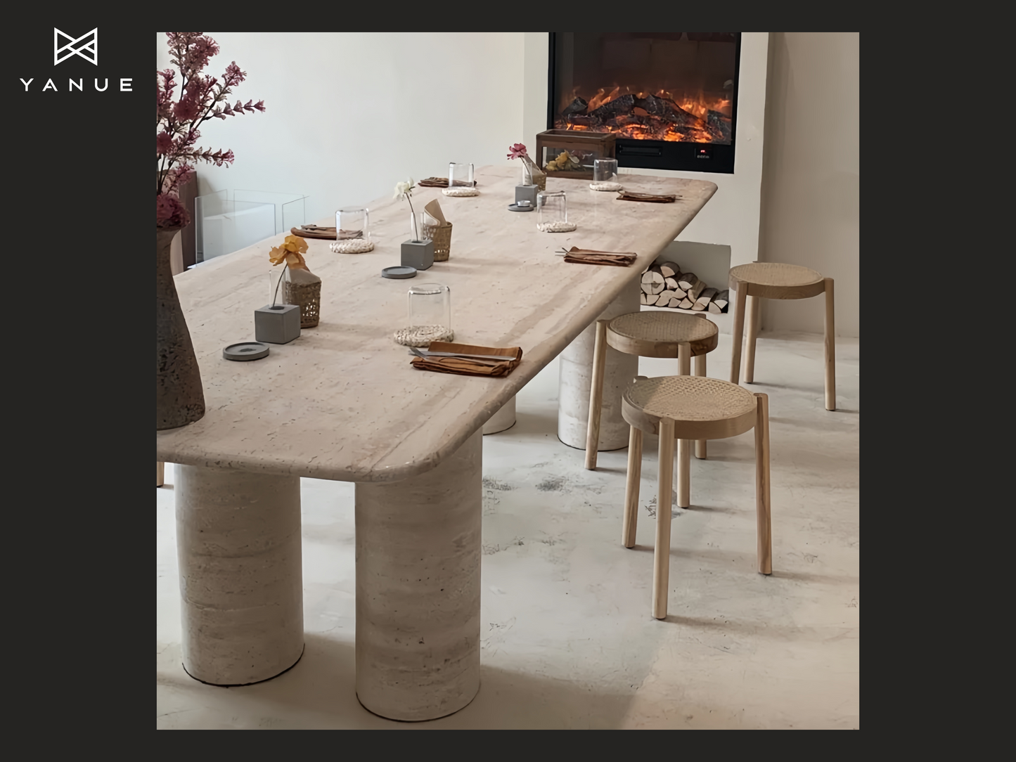 Furniture Tables - Travertine Dining Table - Beige Natural Stone - Custom Design - Modern Minimalist