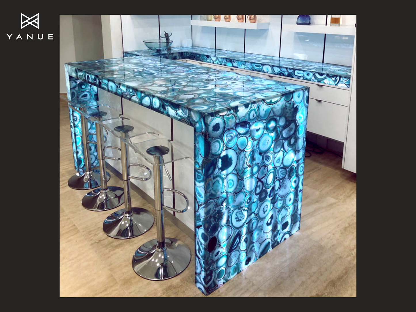 Furniture Table - Agate Jade Dining Table - Modern Luxury - Coffee Table Countertop - Premium Bar Counter - Suitable for Villa Hotel - Translucent