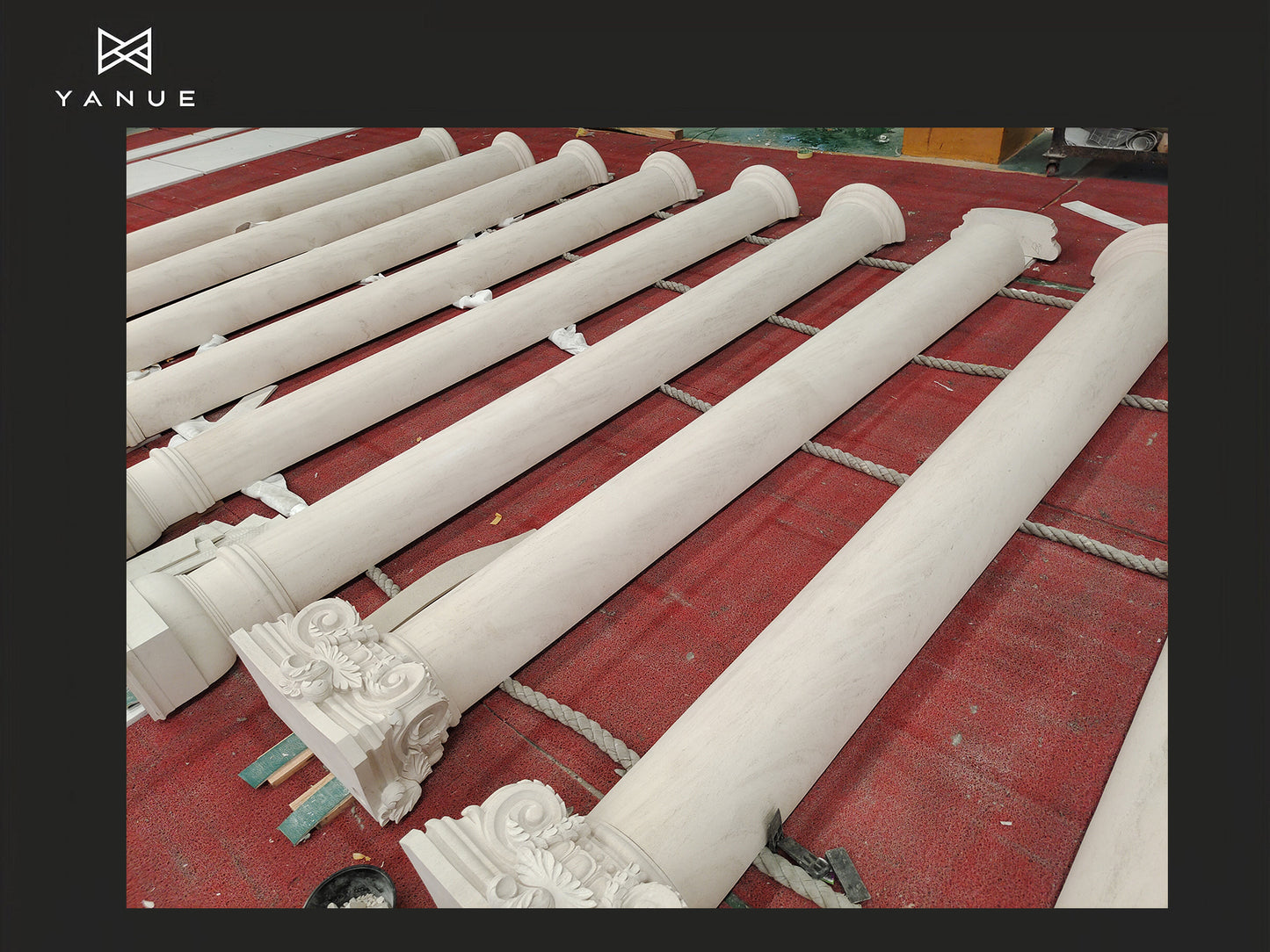 Project-Facade-Solid limestone column divide into 2pcs with hand carving|Yanuestone