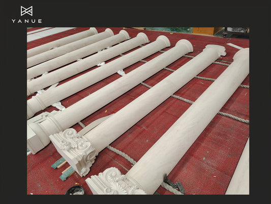 Project-Facade-Solid limestone column divide into 2pcs with hand carving|Yanuestone