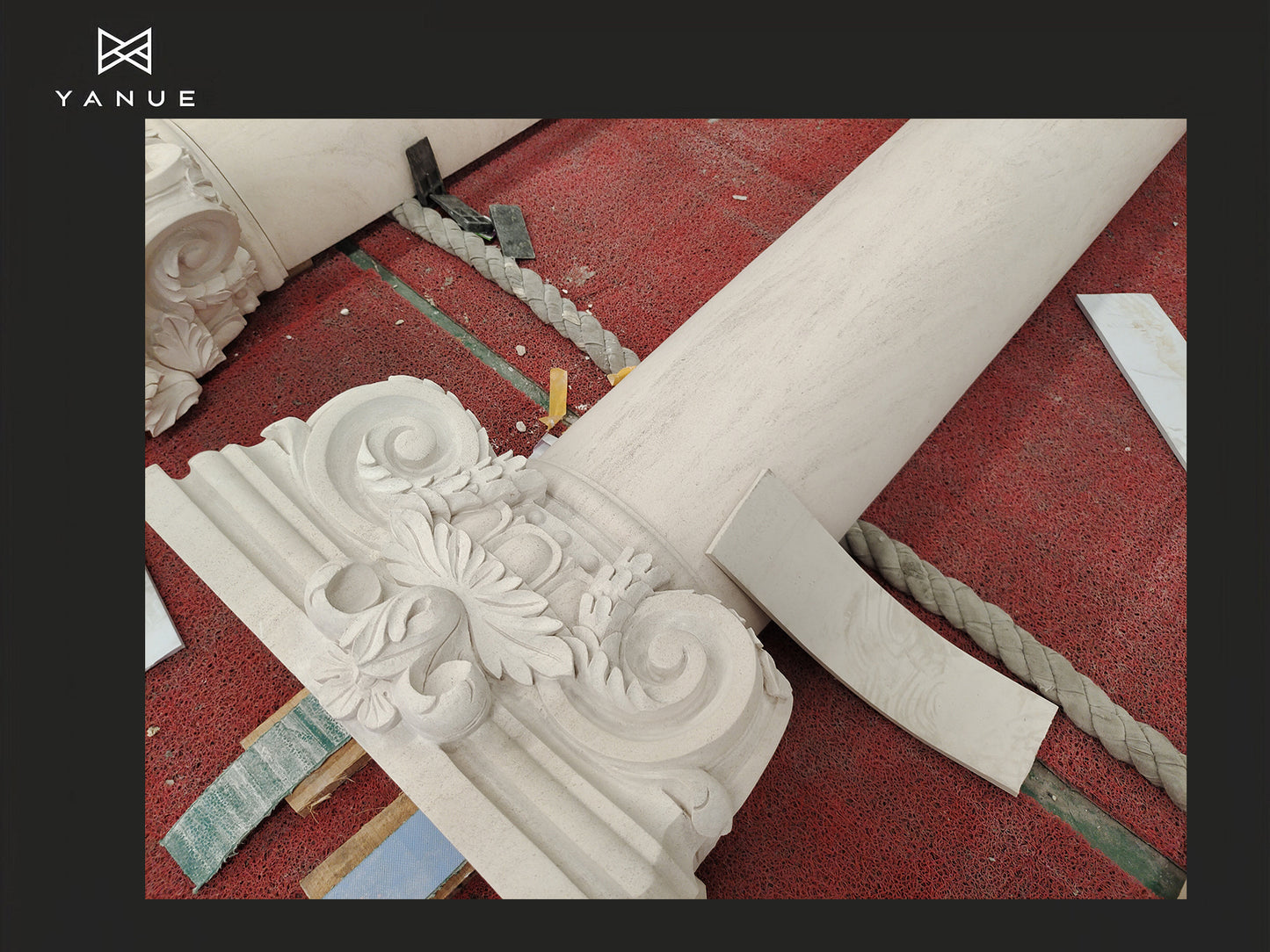 Project-Facade-Solid limestone column divide into 2pcs with hand carving|Yanuestone