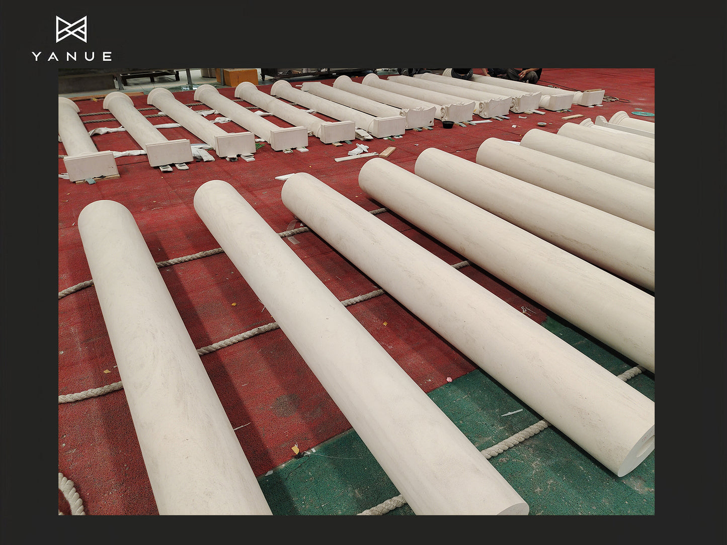 Project-Facade-Solid limestone column divide into 2pcs with hand carving|Yanuestone