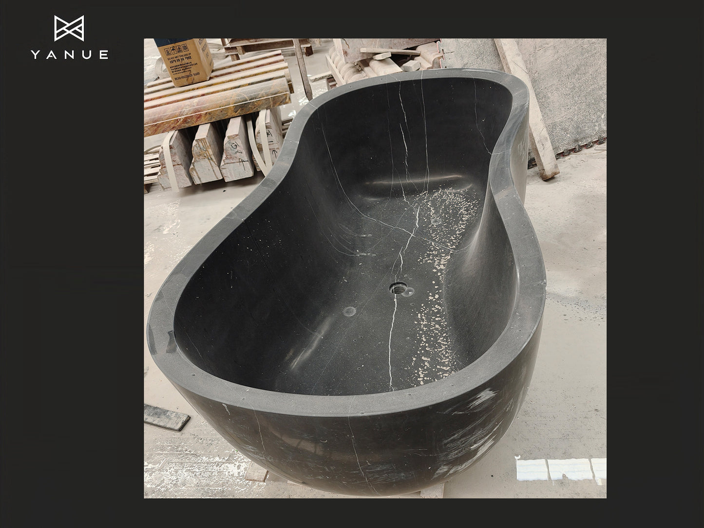 Project-Bathroom - Marble bathtub large size black round marquina freestanding bath